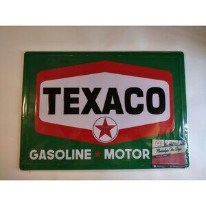 Texaco Gasoline Motor Oil Logo Tin Sign Plaque Wall Decor Man Cave Garage 12x17